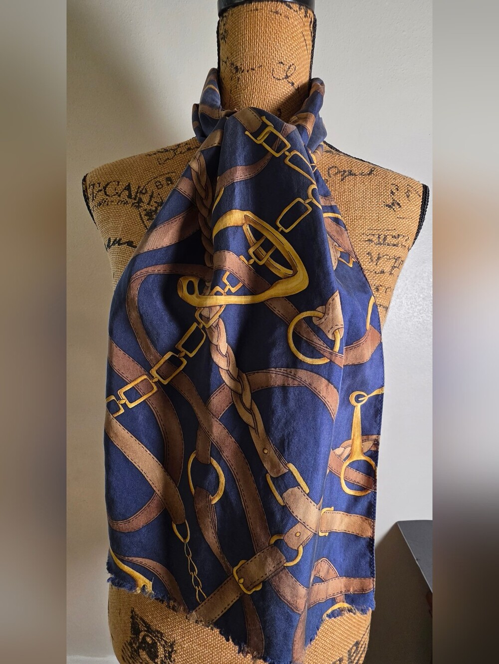 Navy & Brown Equestrian Print Womens Scarf